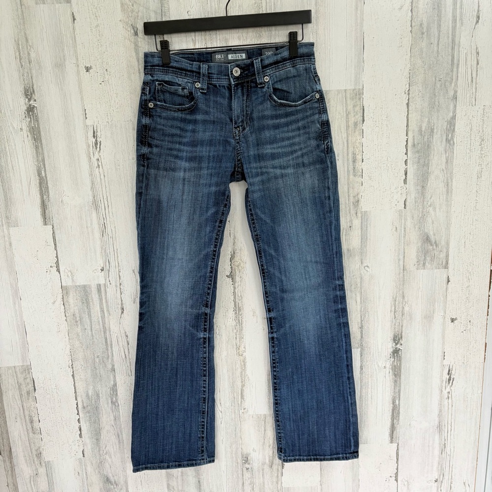 BKE Men’s Size 29X31 Aiden Boot Leg Blue Denim Jeans Zip & Button Closure